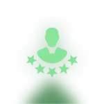 Eine Figur, die von fünf Sternen umgeben ist, symbolisiert erfahrene Entwickler und hervorragende Fähigkeiten.