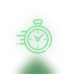 Die Stoppuhr mit Bewegungslinien signalisiert schnelle Reaktionszeiten, um Kundenanfragen effizient zu bearbeiten.