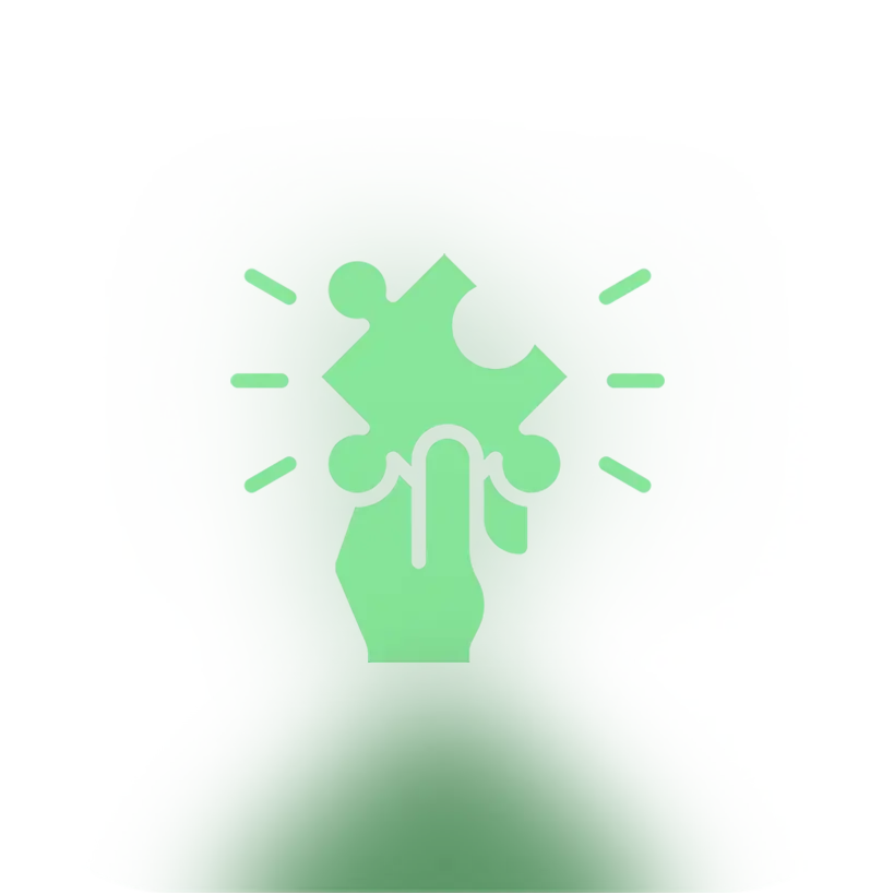 Grünes Icon mit einer Hand, die ein Puzzlestück hält, symbolisiert individuelle Lösungen