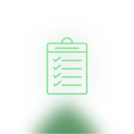 Ein Icon in Form eines Klemmbretts mit abgehakten Aufgaben, das für Ergebnisse, die zählen, steht und auf eine zuverlässige und strukturierte Umsetzung hinweist.