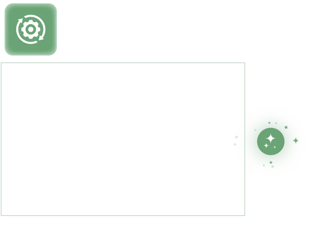 Eine Textgrafik, die den Text „Sicher, aktuell und einsatzbereit – Ihr WooCommerce-Shop ist für den Erfolg optimiert“ zeigt. Links oben befindet sich ein grünes Icon mit einem weißen Zahnrad, das Wartung oder technische Optimierung symbolisiert. Rechts ist ein rundes, grün umrahmtes Symbol mit funkelnden Sternen, das Erfolg oder Qualität andeutet.