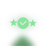 Grünes Icon mit einem Kreis, der ein Häkchen enthält, flankiert von zwei Sternen, das erfolgsorientierte Strategien symbolisiert.