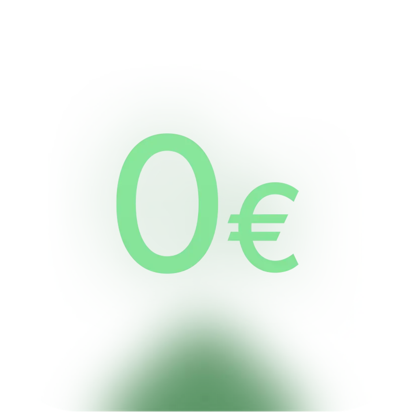 Symbol für kostenlose Einrichtung, bestehend aus einer grünen Zahl '0 €' auf einem unscharfen Hintergrund