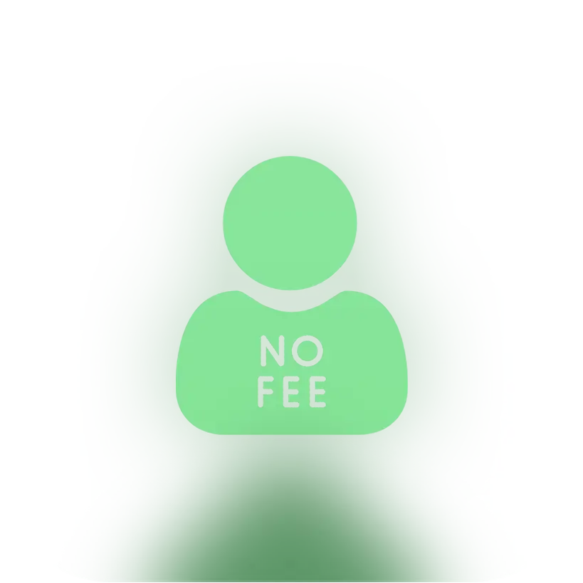 Symbol einer Person mit dem Text ‚NO FEE‘ auf der Brust, das darauf hinweist, dass keine Benutzergebühren anfallen.